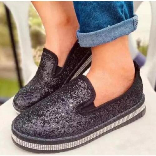 Women Flats Woman Shoes Rhinestone Ladies Casual Shoes Round Toe Slip-on Platform Shoes