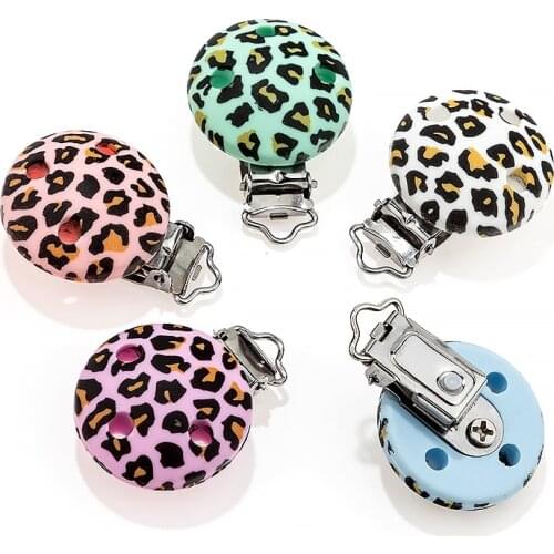 TYRY.HU 5/10PC Leopard Stainless Steel Pacifier Clip Baby Silicone Teether Dummy Clip Pacifier Chain DIY Accessories