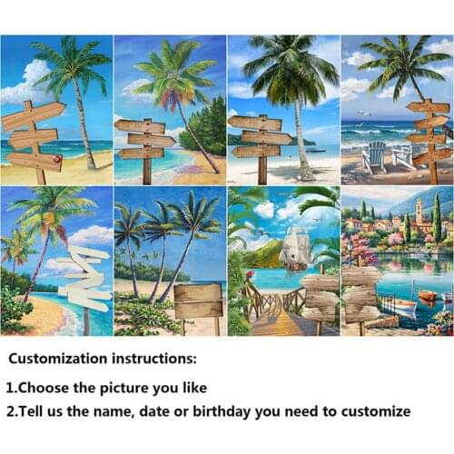 YI BRIGHT DIY Diamond Painting New Custom Name Road Sign Diamond Embroidery Sale Landscape Seaside Rhinestones Mosaic Home Decor