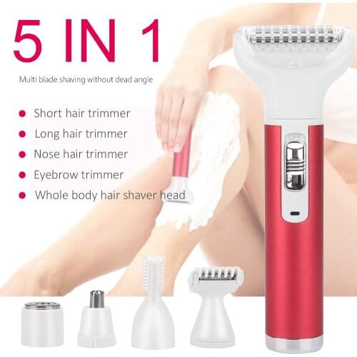 5 in 1 Women Shaver Painless Hair Removal Epilator Shaving Machine Face Beard Eyebrow Nose Trimmer Body Bikini Electric Razor
