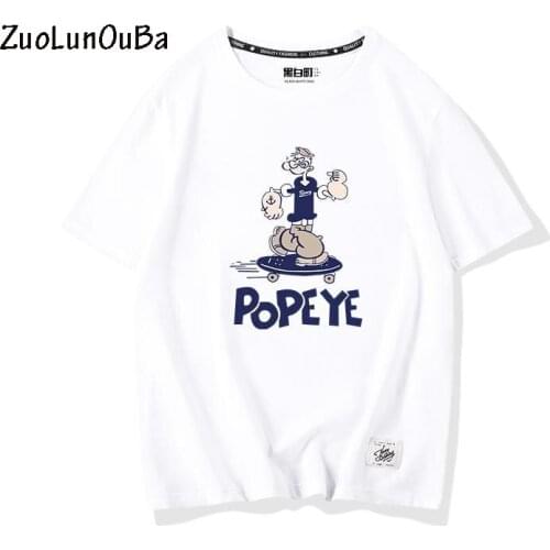Summer Fashion T Shirt Women Clothes White High Quality Cotton Cartoon POPEYE Print Harajuku Short Sleeve O Neck Tees Tops