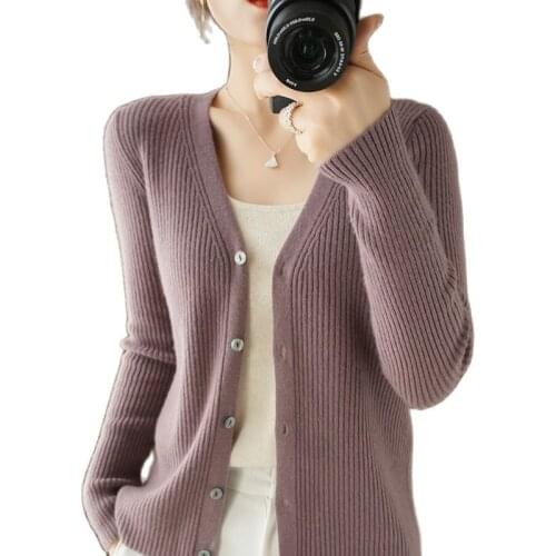 Spring Autumn Women Sweater Temperament Cardigan All-Match Sweater Loose Elegant Ladies Fashion Casual V-Neck Top TT0031