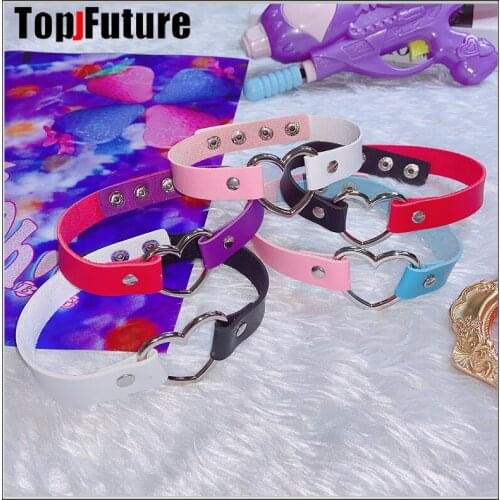 Harajuku 2021 Gothic Lolita Pu leather heart Choker Necklace Cute Pu leather Asymmetry Chain Pendant For Women Jewelry Girl Gift