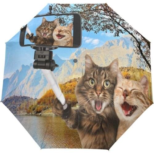 2017 Fashion Self-timer Cat Sun Umbrella Three Folding Automatic Beach Children Umbrellas Windproof Anti UV Women Umbrella