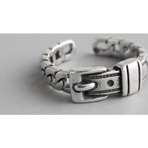 1PC Retro Authentic S925 Sterling Silver FINE Jewelry Vintage Buckle Chain Rings adjust TLJ602