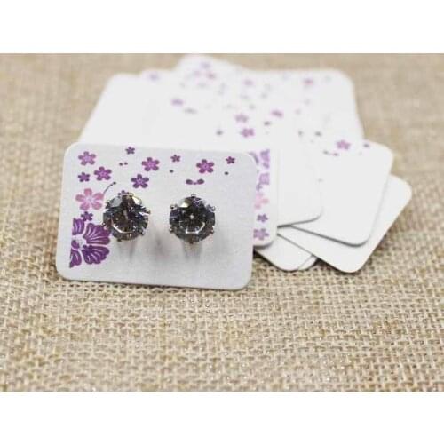 100pcs 3.5*2.50cm white pearl paper cardboard small cute stud earring packing card beauty flower print earring display hang tag