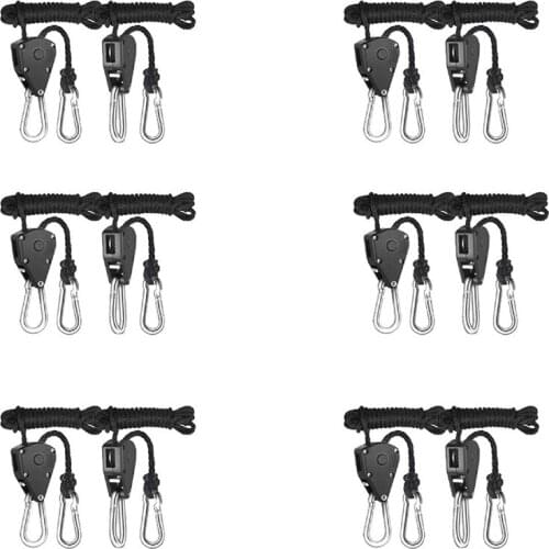12PCS 1/8 Inch 8Feet Adjustable Long Heavy Duty Rope Clip Hanger For Grow Light Kit Hanging Ratchet Canoe Bow Stern Tie Down