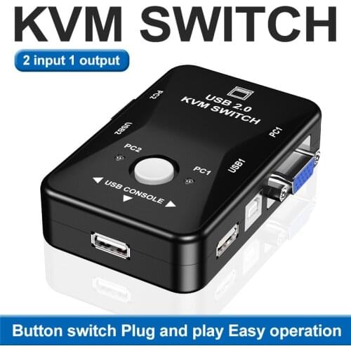 2 In 1 Out USB 2.0 VGA KVM Switch Box 2-Port PC Monitor Switches Box Adapter For Computer Keyboard Mouse Monitor Plug and Play