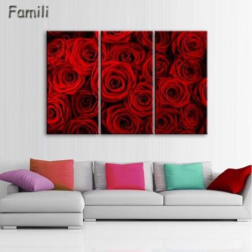 3Pcs/Set Combined Flower Paintings Purple Rose Modern Wall Painting Canvas Wall Art Picture Unframed Canvas Painting