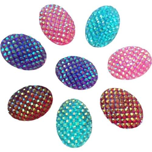 40PCS Shiny 13*18mm AB Resin Mini Particles Diamond Pineapple Surface Oval Flatback Rhinestone Wedding Scrapbook Craft SR29