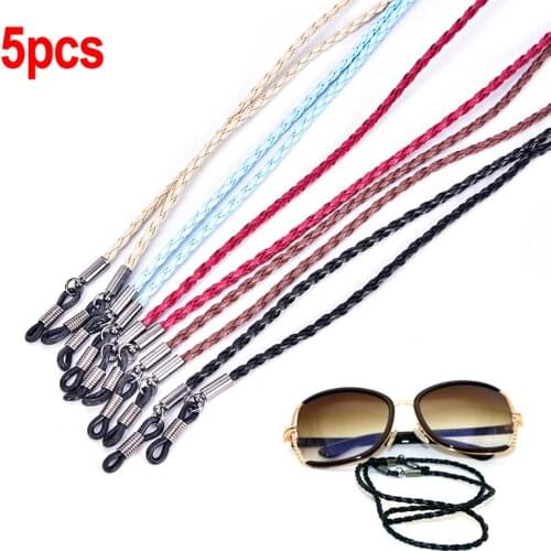 5Pcs Colorful Adjustable Leather Eyeglass Cord Leather Glasses Neck Strap String Rope Band End Glasses Holder