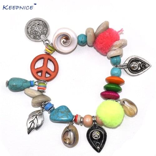 Bohemia Sea Beach Friendship Bracelets Boho Peace Symbol Charm Bracelet Beaded Pompous Bangle Bracelets