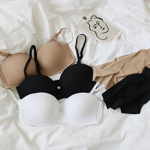 76% nylon 24% spandex bra simple 2/1 half cup thin invisible ladies bralette comfortable non-slip strapless underwear