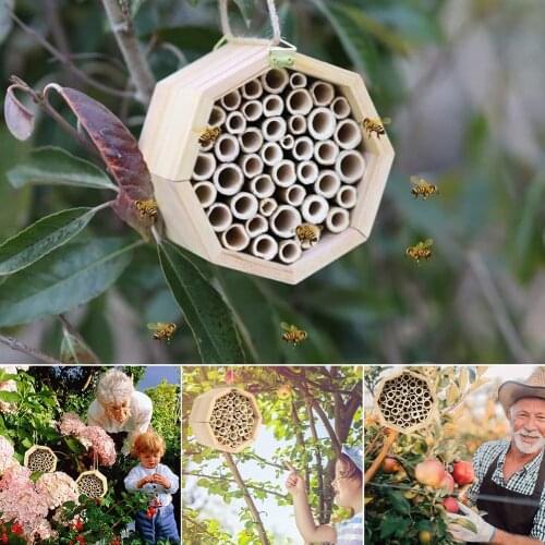 Wooden Insect Bee House Wood Bug Room Hotel Shelter Garden Decoration Nests Box Insects Box Attracts Peaceful Bee Pollinators