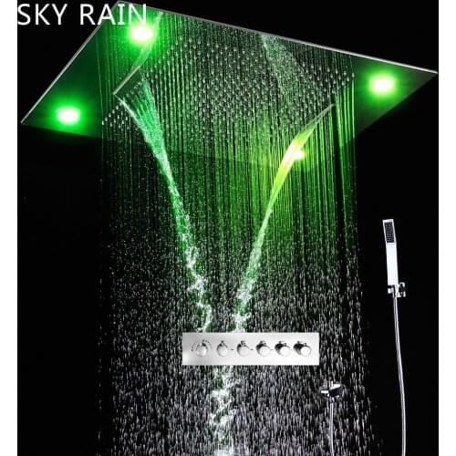 SKY RAIN Modern Design Luxury Shower System Bathroom Spa Massage LED Shower Faucet Set with Thermostatic Valve