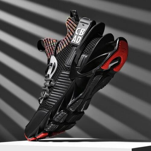 Good Quality Patent Blade Running Shoes for Men Elastic Mesh Jogging Shoes Cushioning Sneakers Outdoor Male Walking Footwear