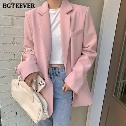 BGTEEVER Candy Color Elegant Ladies Suits Jackets Notched Collar Single-breasted Loose Female Blazer Casual Women Outwear 2021