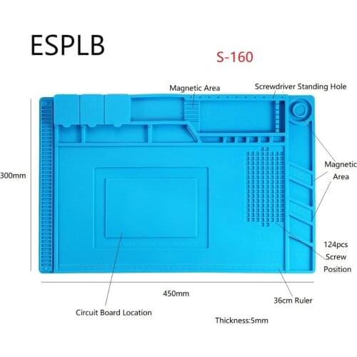 ESPLB 45x30cm S-160 Silicone Heat Insulation Working Pad Desk Mat Platform for BGA Soldering Repair Station with Magnetic