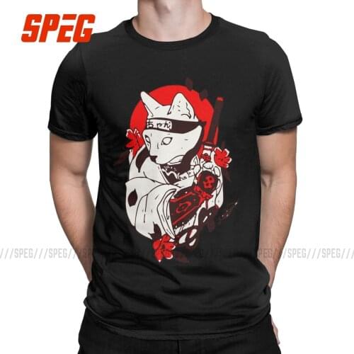 Samurai Cat T Shirt Men 100% Cotton Vintage T-Shirts O Neck Catana Japan Style Tees Short Sleeve Clothes 4XL 5XL Plus Size