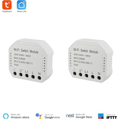 Google Home 2 pieces Tuya smart WiFi switch module turn your old switch into smart , compatible with alexa , google home