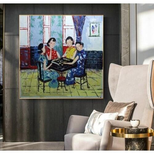 Oil Painting on Canvas Hand-painted Chinese Paintings paintings Mahjong for living room wall decoration