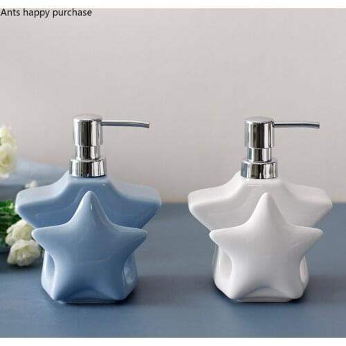Ceramic Soap Dispenser 400ml Lotion Bottle Five-pointed Star Dual Purpose Bottle with Sponge Seat Home Bathroom Accessories