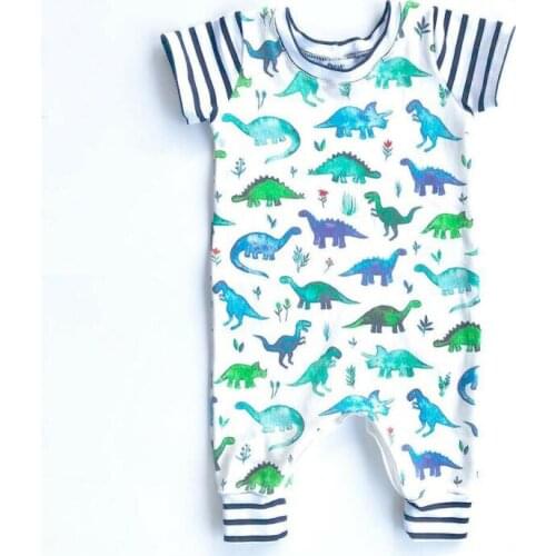 Newborn Infant Kids Baby Boy Girl Short Sleeve Dinosaur Print Romper Jumpsuit Clothes Outfits 0-24M