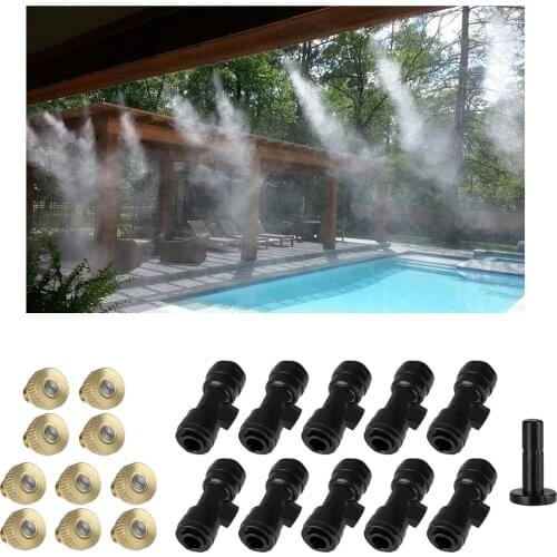 Misting Nozzles Kit Include Water Misting Nozzle Seat Plug Brass Mister Nozzles for Outdoor Cooling System Misting Fog Nozzle
