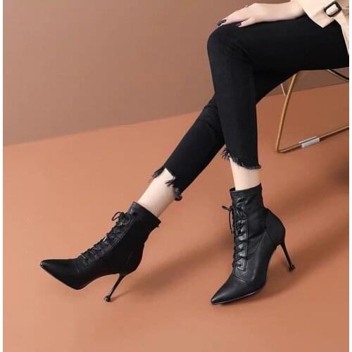 Short boots women 2021 autumn new single boots women net red thin boots lace-up stiletto high heels Martin boots women