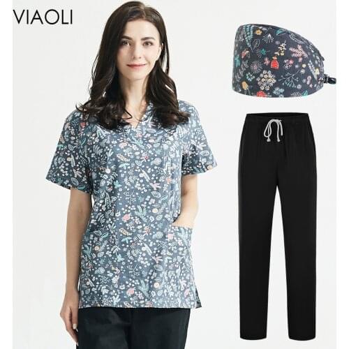 New Pet Scrubs Costume Women Clothes Short-sleeved Beauty Salon Work Uniforms Health Services Work-wear Working Shirt Top Summer