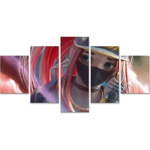 LoL Akali Girl Modular Pictures Wall Art 5 Pieces Cuadros Canvas Painting Living Room Home Decoration Artwork Poster
