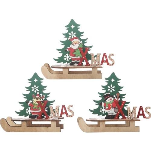 Creative DIY Wooden sled Santa Snowman Ornament Christmas Tree 2020 New Year Gifts Xmas Decoration Your Home Navidad