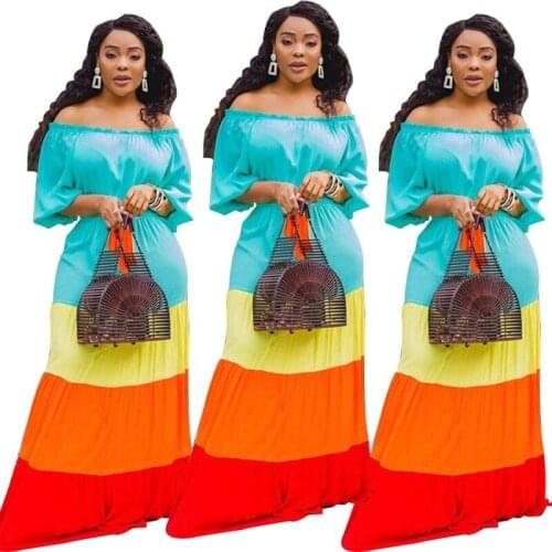 Fashion Holiday Beach Maxi Dress 2021 Vintage Casual Plus Size Long Dresses Summer Woman Off Collar Girl Floral Print Dress