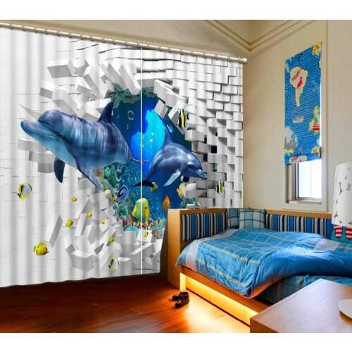 Brick curtains Beautiful Photo Fashion Customized 3D Curtains dolphin curtain