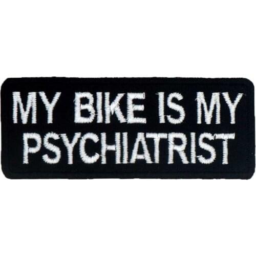 MY BIKER IS MY PSYCHIATRIST Name Tag Iron on Hook Backing Punk Embroidered Biker Motorcycle Patches for Vest Hat Jeans