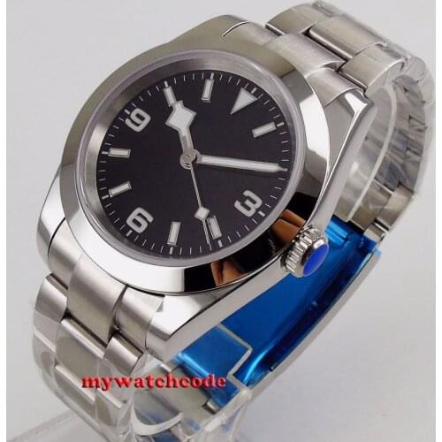 40mm bliger sterile black dial SNOW FLAKE hand steel solid case sapphire glass automatic mens watch B201