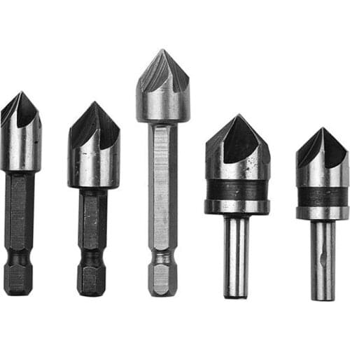 Industrial Countersink Drill Bit Set 5 Flutes Counter Sink Woodworking Drill Bits Metal Working Chamfer Chamfering Cutter 5pc