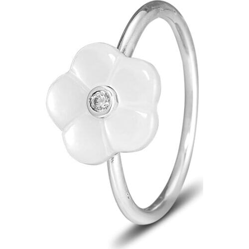 Authentic 925 Sterling Silver Jewelry Luminous Florals Ring with Mother Of Pearl and Clear Cubic Zirconia Free Shipping
