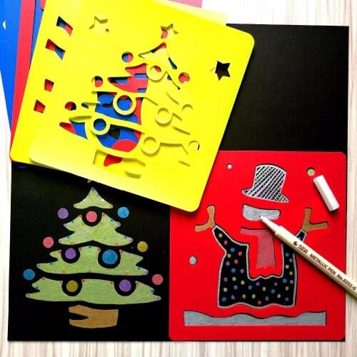 New Creative Santa Claus Snowman DIY Stencils School Supplies Hollow Out Drawing Template For Kids