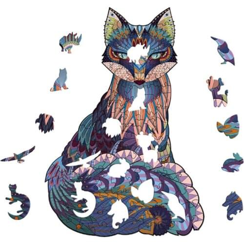 New Fox Puzzle Wood Puzzle 3D Children Wooden DIY Crafts Cartoon Animal Modeling Adults Decompression Jigsaw Puzzles Toys