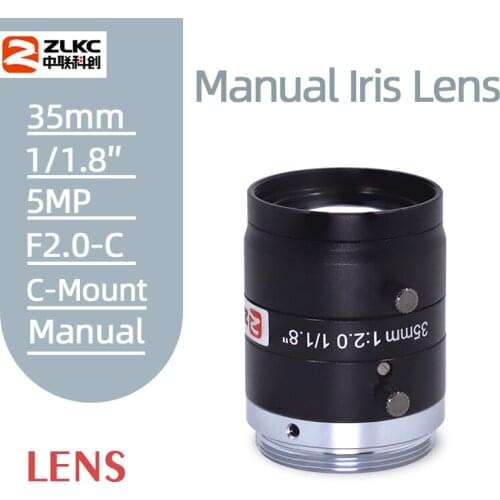FA LENS C-Mount 35mm Aperture F2.0 1/1.8"Image Format Machine Vision lens Surveillance camera manual Iris CCTV Lens 5.0Megapixel