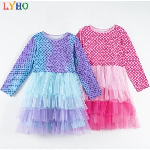 Girl Mermaid Sequins Tutu Dress Ball Gown Performance Birthday Party Dresses Kids Princess Dress Children Casual Clothing 1-8Y