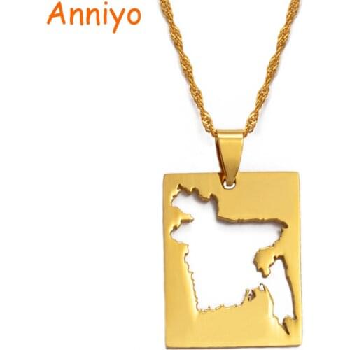 Anniyo Bengal Country Map Pendant and Thin Necklace Gold Color Jewelry Bangladesh Maps of Bengalese Patriotic Gifts #018421