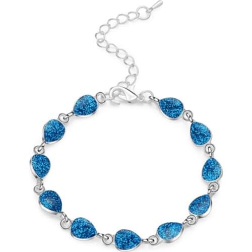 FYSL Silver Plated Stackable Water Drop Blue Opalite Opal Link Chain Bracelet Modern Accessories