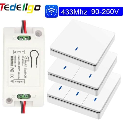 Rf 433Mhz Wireless Push Button Smart Light Switch Remote Control 90-250V 10Amp 1CH RF Relay Receiver Transmitter for Fan Lamp