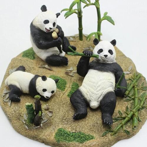 Panda Family Eat Bamboo Scene Statue Figure Animal Model Adult Kids Fun Toy Collector Decor With Base Bamboo Set Gift