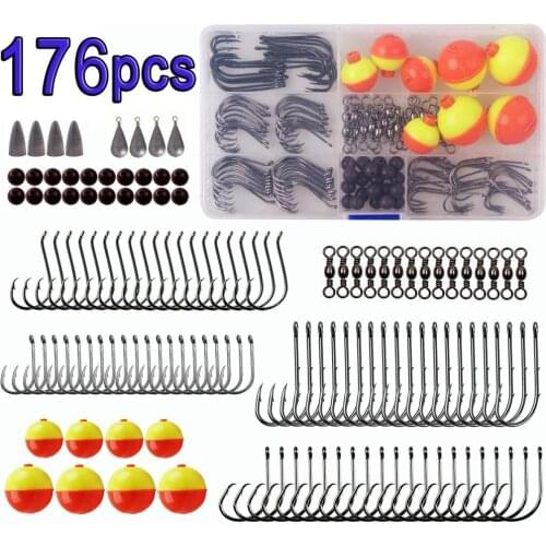 Shaddock 176pcs/Box Fishing Tackle Fishing Hooks Swivels Snaps Sinkers Weight Floats Bobbers Beads Fishing Gear Tackle