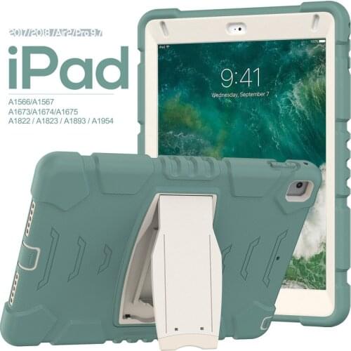 Silicon Plastic Cover For IPad 9.7 5th 6th 5 6 Gen 2018 2017 Pro 9.7 Air 1 2 Case Kids Heavy Duty Shockproof Kickstand Funda+Pen