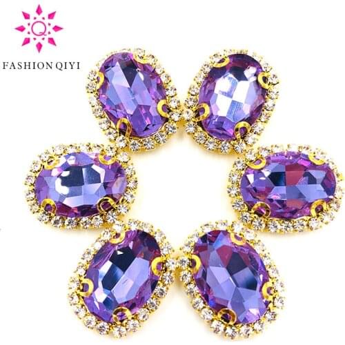 10pcs/pack Crystal violet oval glass sew on rhinestones 10X14/13X18/18X25mm Gold bottom crystal buckle DIY Jewelry Accessories