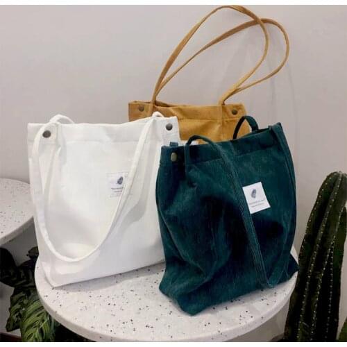 2021 Corduroy Womens Bag Shopper Shoulder Bag Shopping Bags Female Bag Handbag With Buckle High Quality Small Canvas Totes Bags
